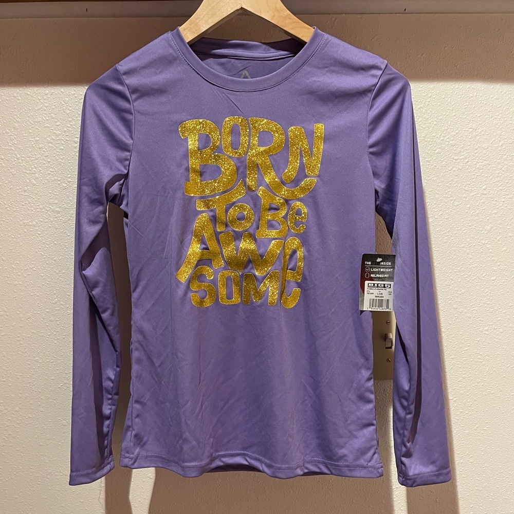 NWT Girls Tech one brand activewear long sleeve shirt. Lavender size 14.